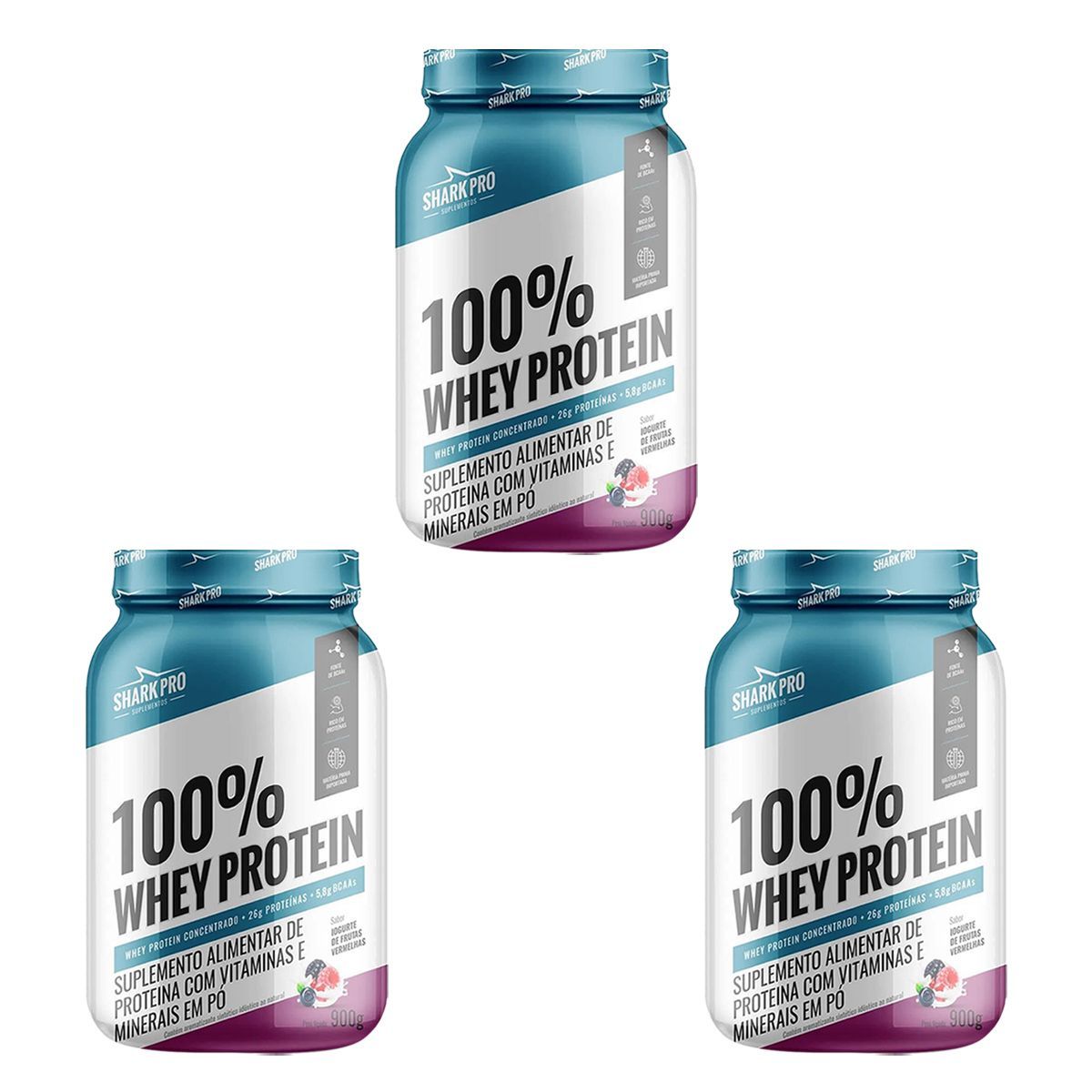 Kit 3X 100% Whey Protein - 900g Iogurte de Frutas Vermelhas - Shark Pro