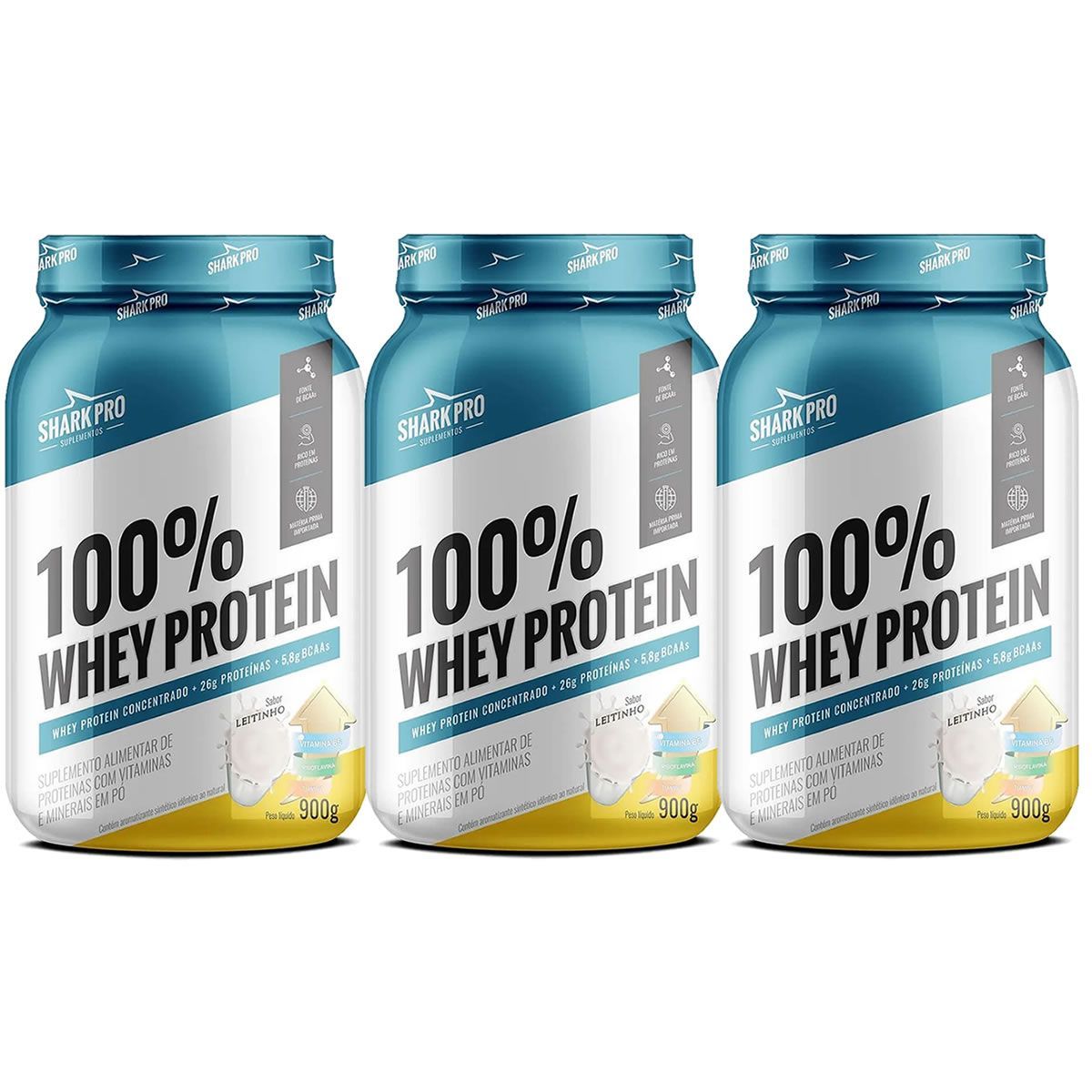 Kit 3X 100% Whey Protein - 900g Leitinho - Shark Pro