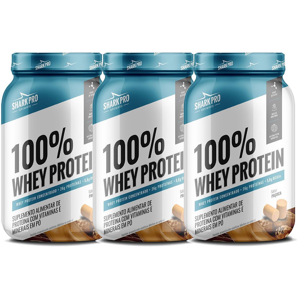 Kit 3X 100% Whey Protein - 900g Pa�oca - Shark Pro