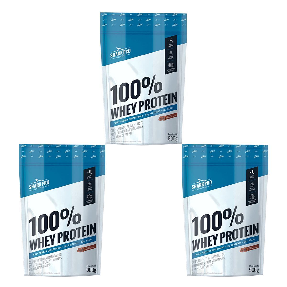 Kit 3X 100% Whey Protein - 900g Refil Avel� - Shark Pro