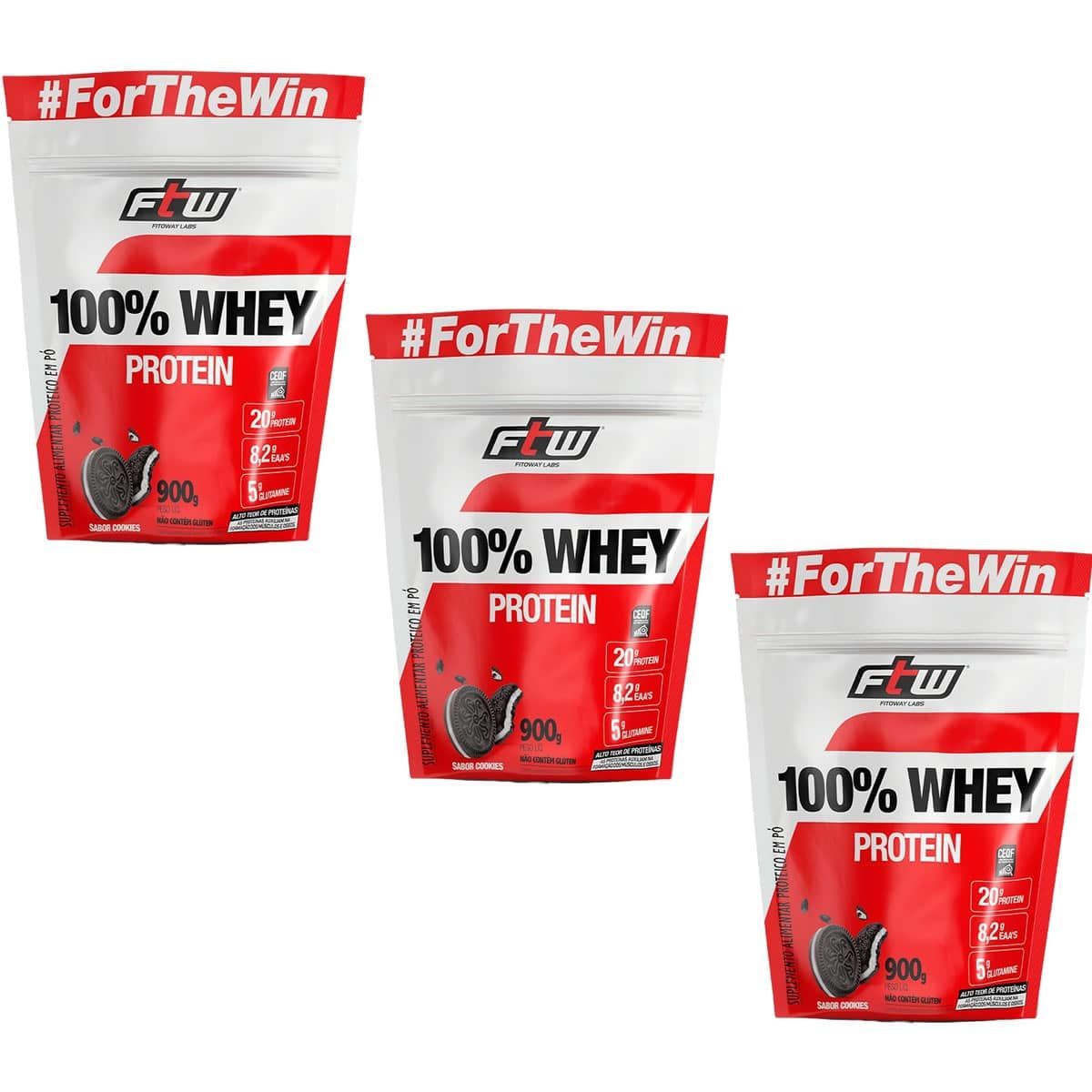 Kit 3X 100% Whey Protein - 900g Refil Coockies - FTW