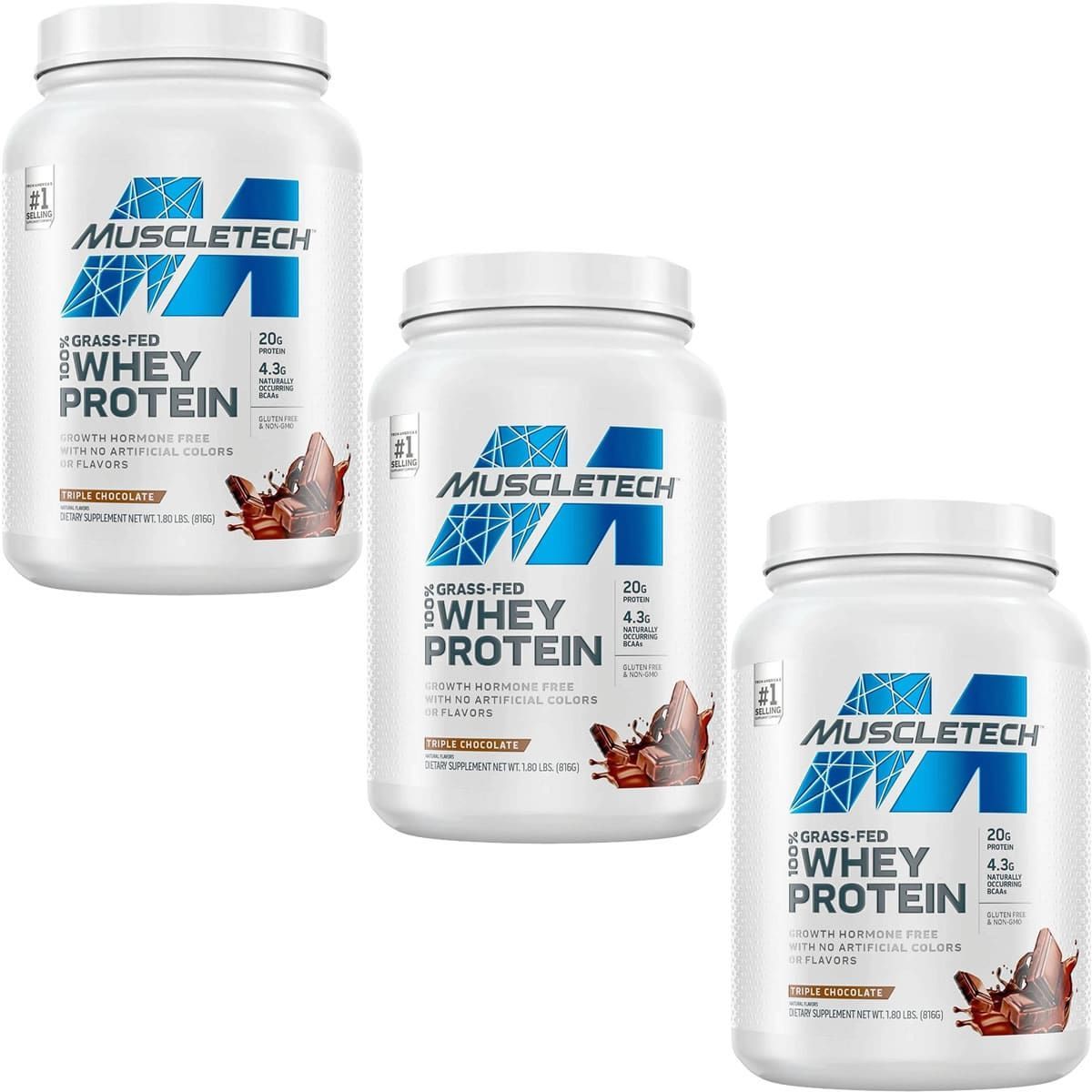 Kit 3X 100% Whey Protein Grass Fed - 816g Triple Chocolate - Muscletech