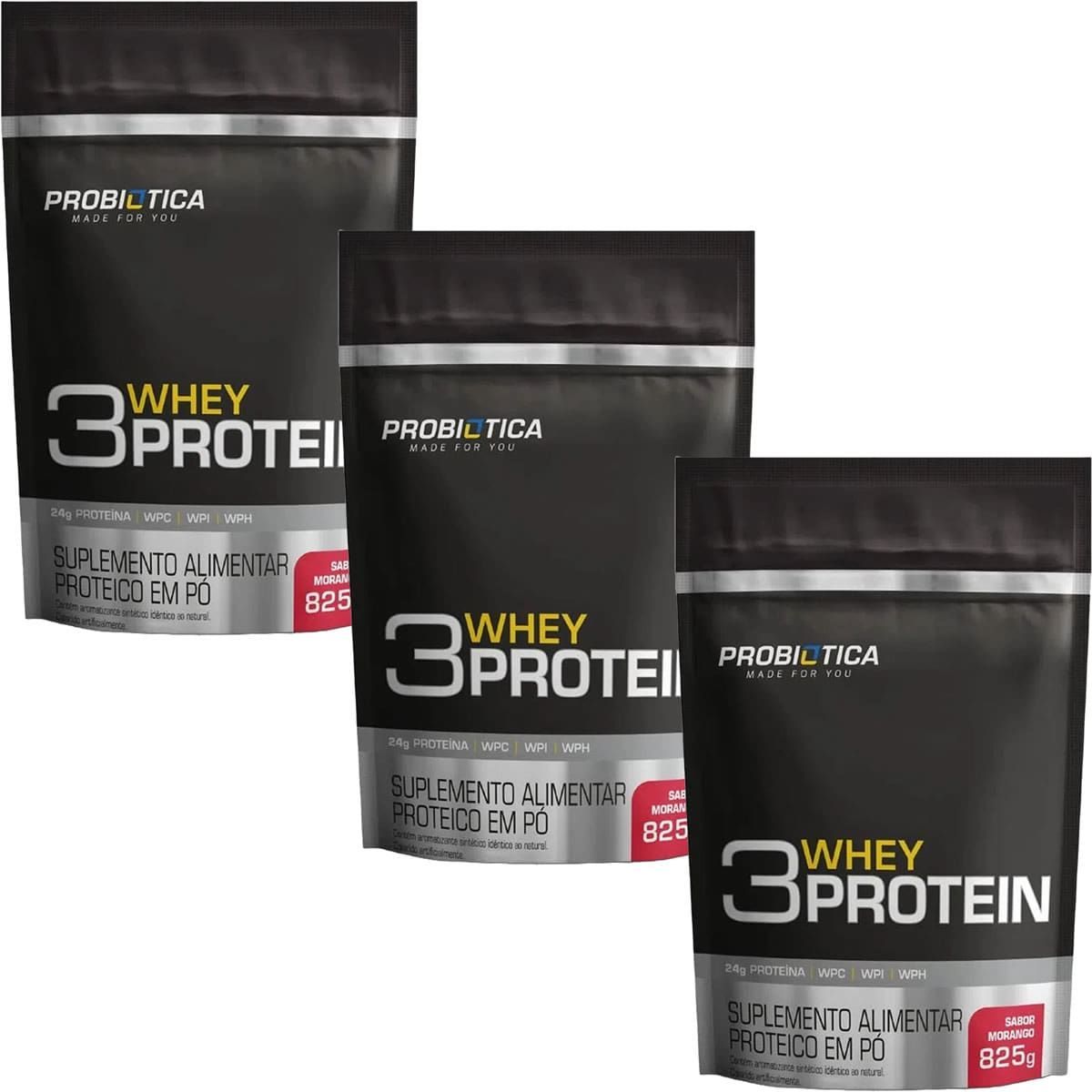 Kit 3X 3 Whey Protein - 825g Morango - Probi�tica