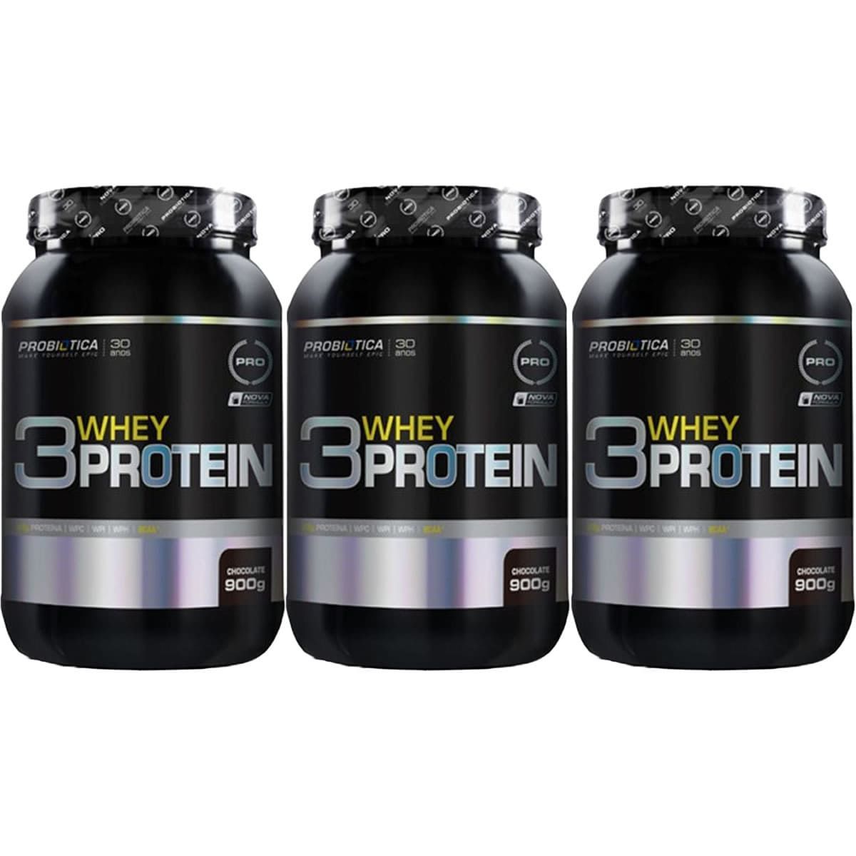 Kit 3X 3 Whey Protein Nova formula - 900g Chocolate - Probi�tica