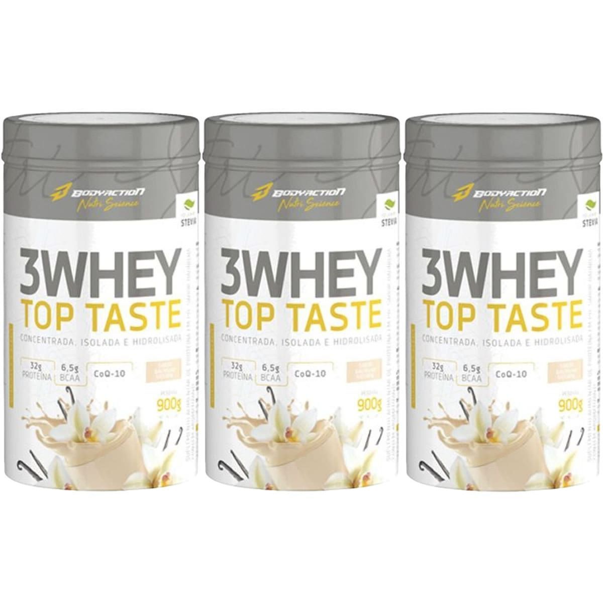 Kit 3X 3 Whey Top Taste - 900g Baunilha - Body Action