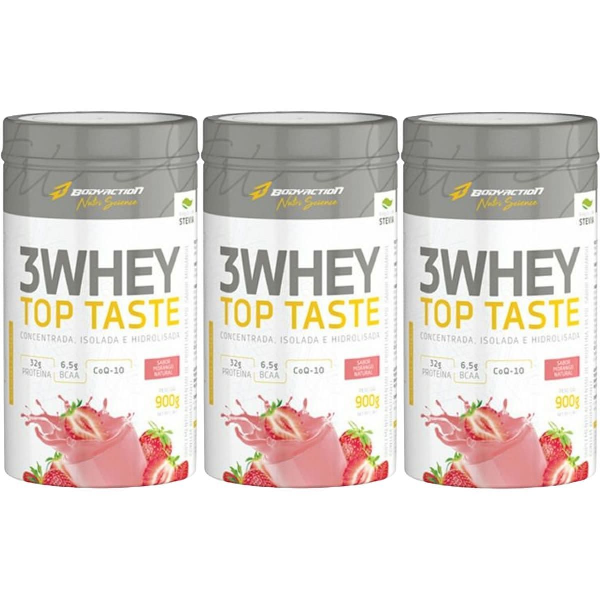 Kit 3X 3 Whey Top Taste - 900g Morango - Body Action