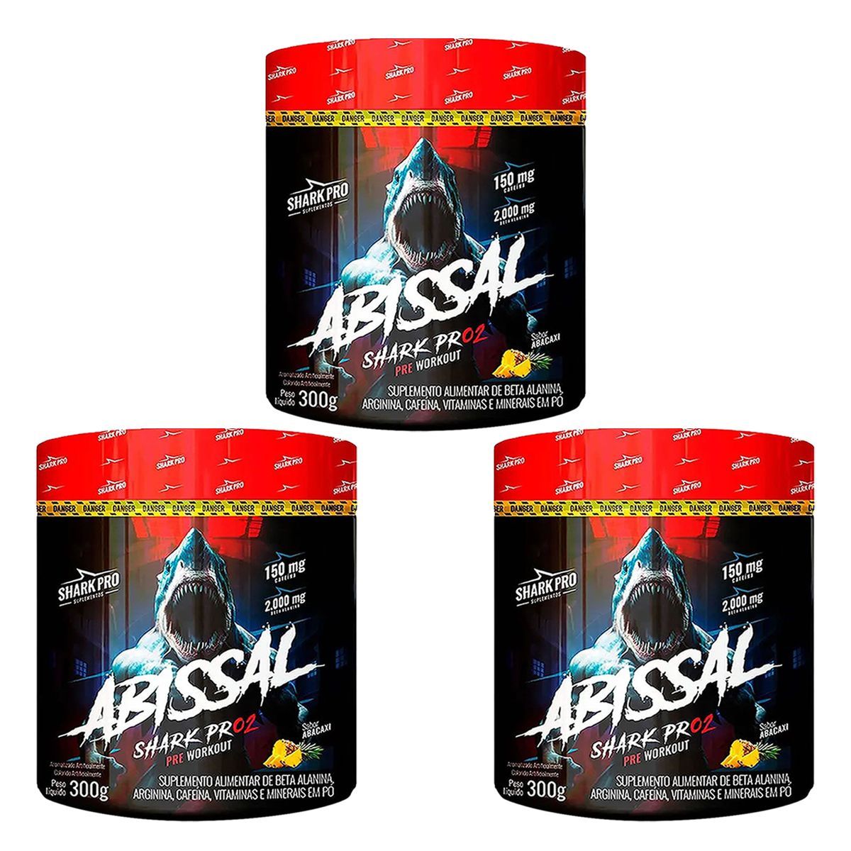 Kit 3X Abissal Pre Workout - 300g Abacaxi - Shark Pro