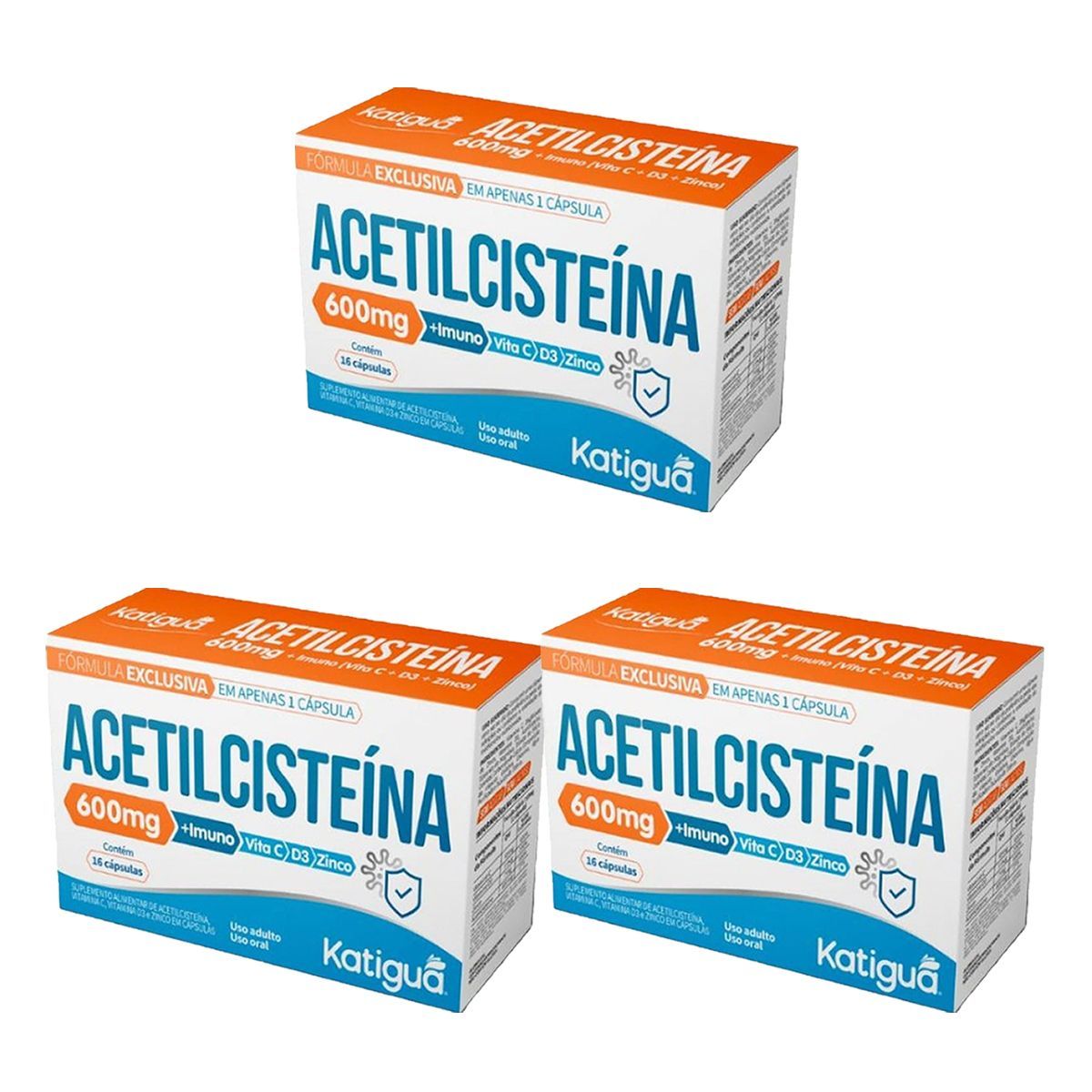 Kit 3X Acetilciste�na 600mg - 16 C�psulas - Katigu�