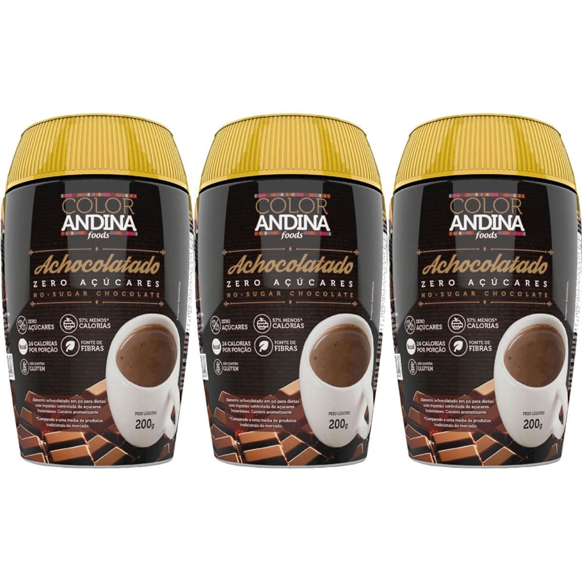 Kit 3X Achocolatado Vegan Zero A��car - 200g - Color Andina
