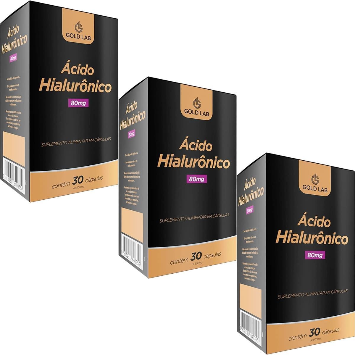Kit 3X �cido Hialur�nico - 30 C�psula - Gold Lab