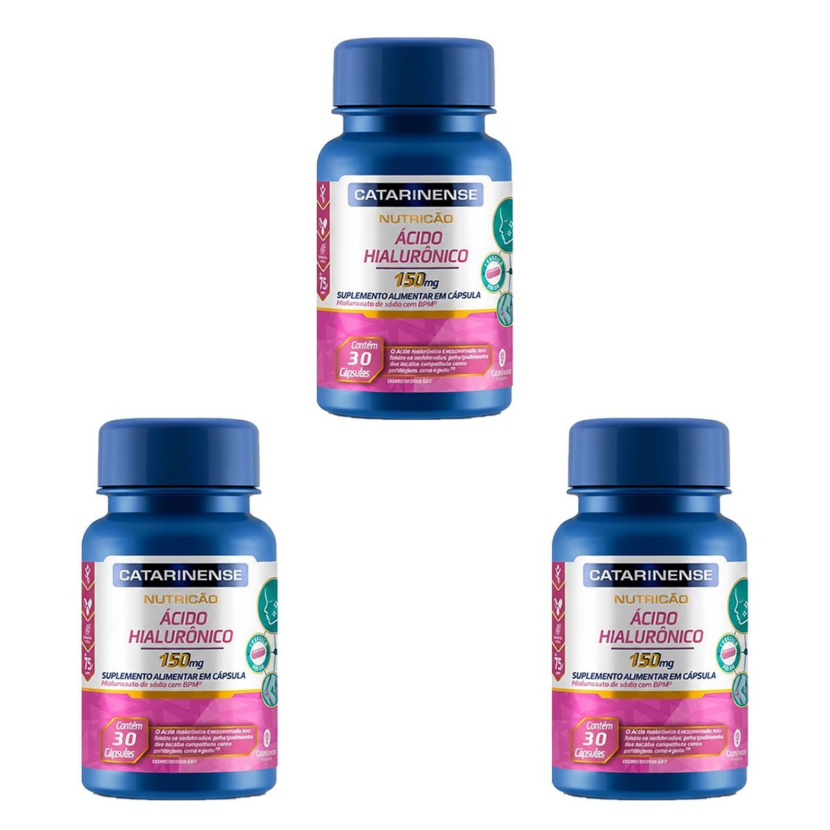 Kit 3X Acido Hialur�nico - 30 C�psulas - Catarinense Nutri��o
