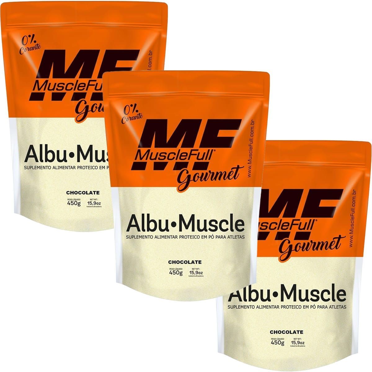 Kit 3X Albu-Muscle Gourmet -  450g Chocolate - MuscleFull