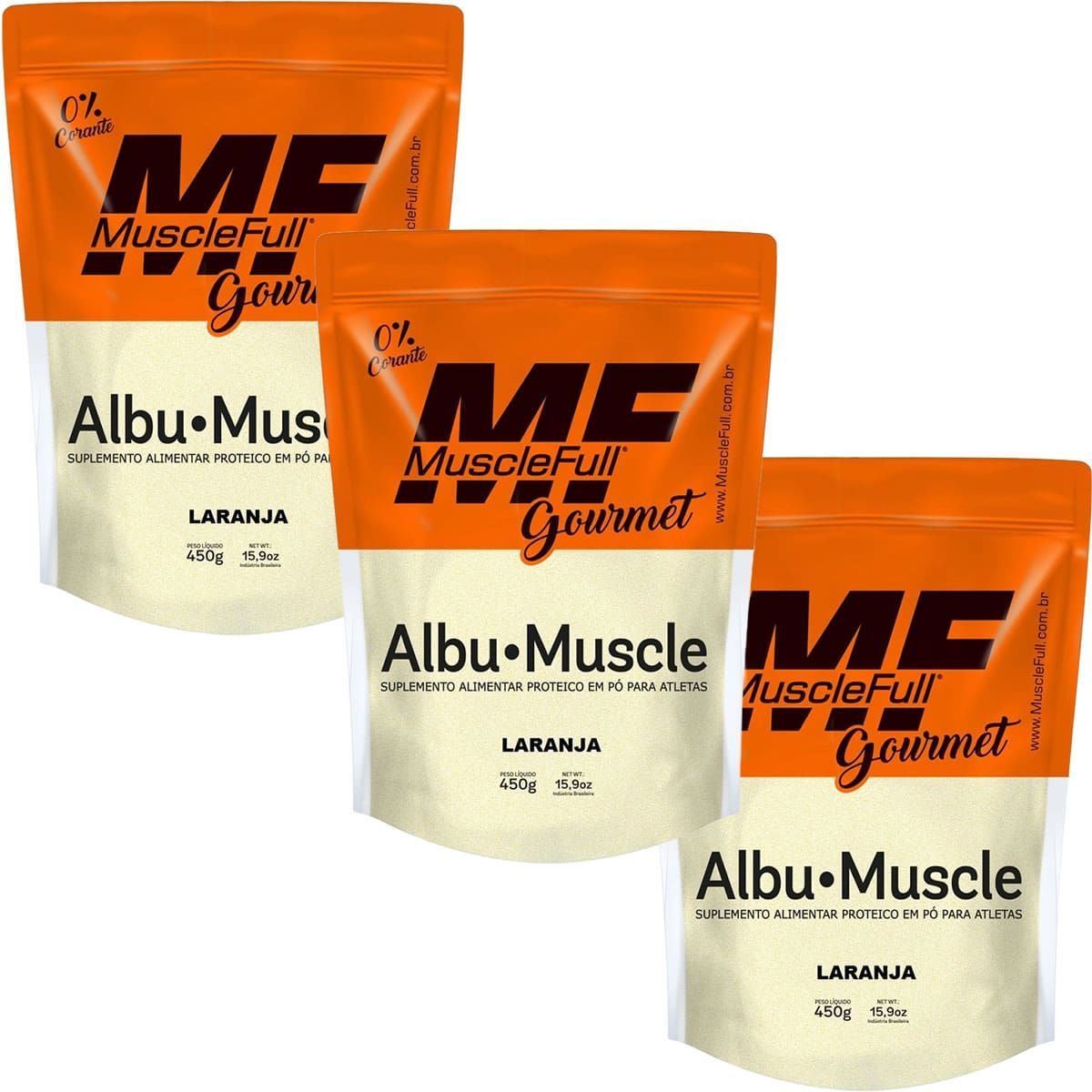 Kit 3X Albu-Muscle Gourmet - 450g Laranja - MuscleFull