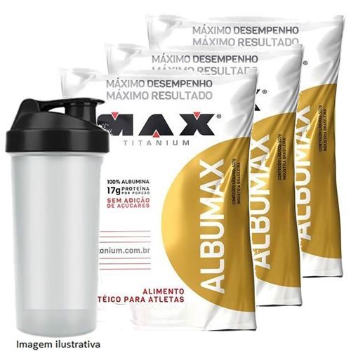 Kit 3X Albumax 500g Morango + Coqueteleira- Max Titanium