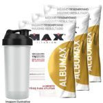 Kit 3X Albumax 500g Morango + Coqueteleira- Max Titanium