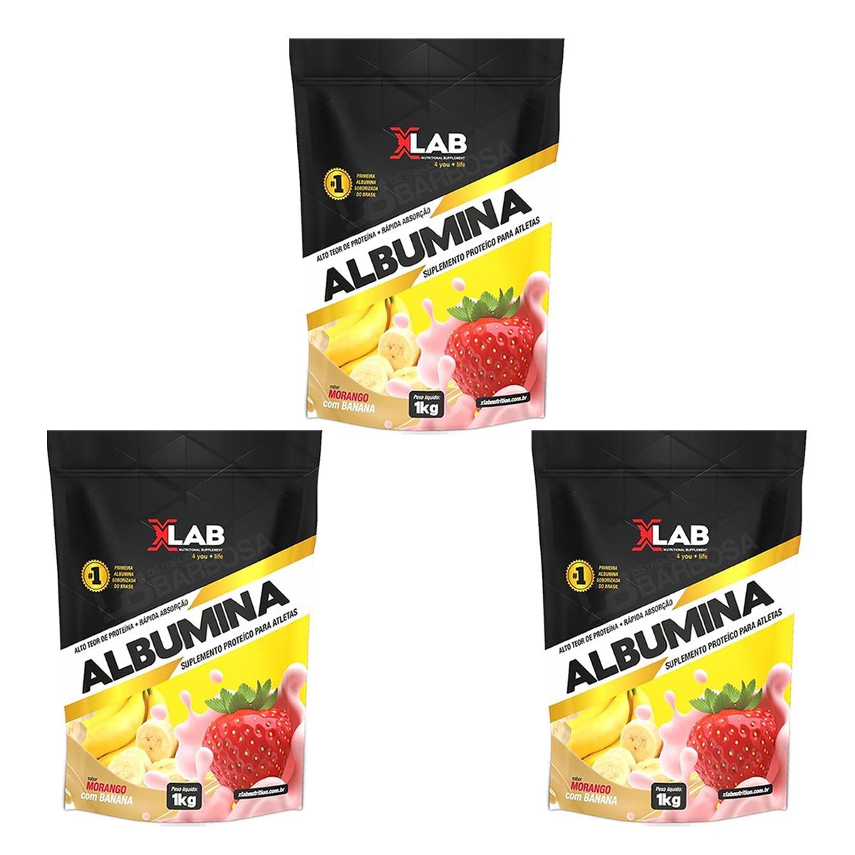 Kit 3X Albumina - 1000g Morango com Banana - X-Lab