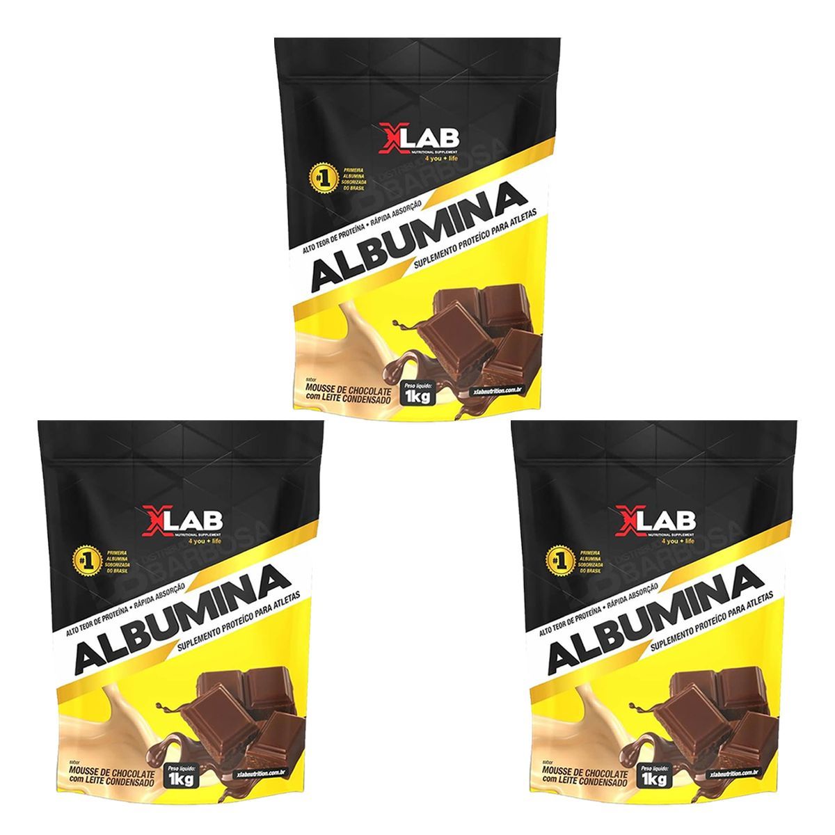 Kit 3X Albumina - 1000g Refil Mousse de Chocolate com Leite Condensado - X-Lab