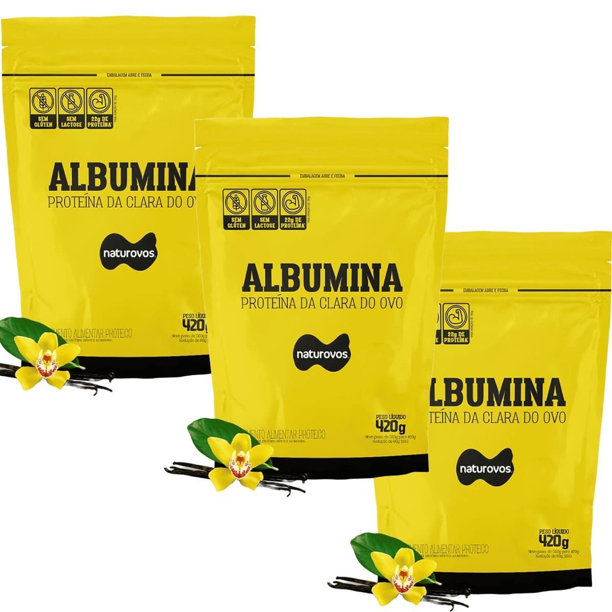 Kit 3X Albumina - 420g Refil Baunilha - Naturovos