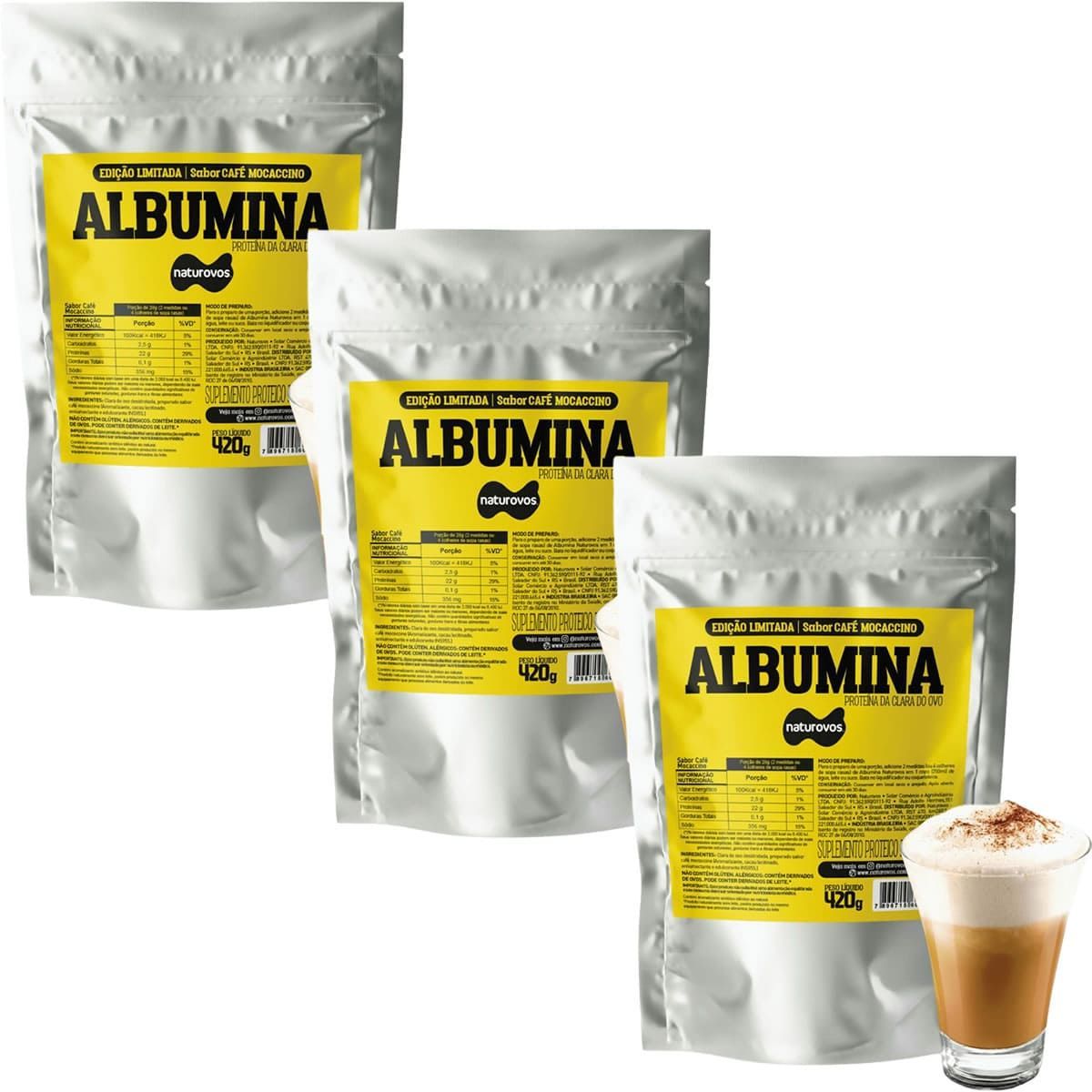 Kit 3X Albumina - 420g Refil Caf� Mocaccino - Naturovos