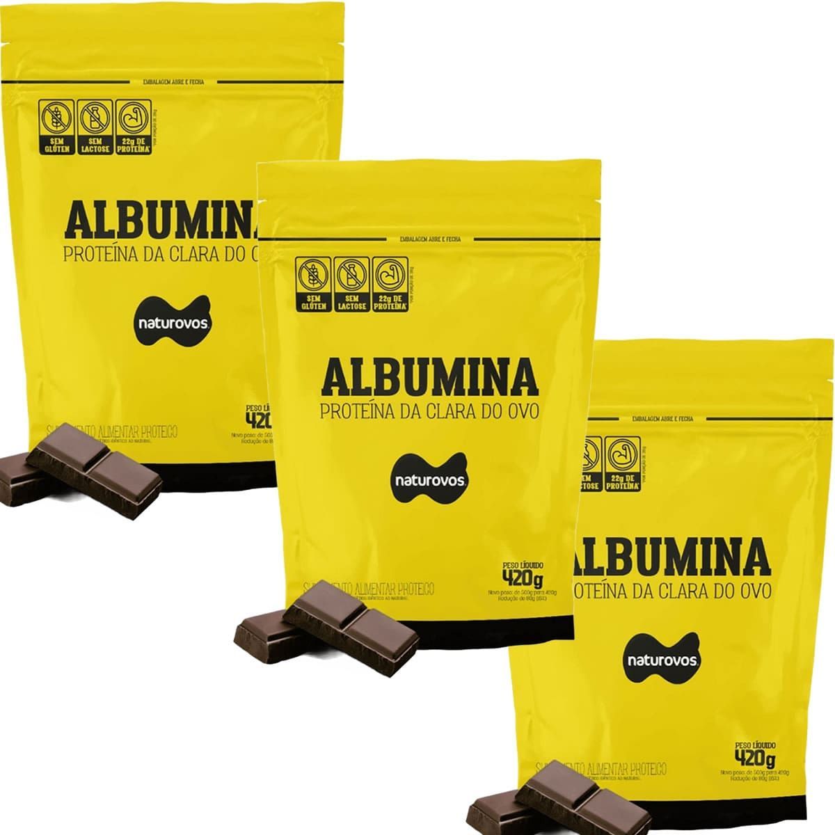 Kit 3X Albumina - 420g Refil Chocolate - Naturovos