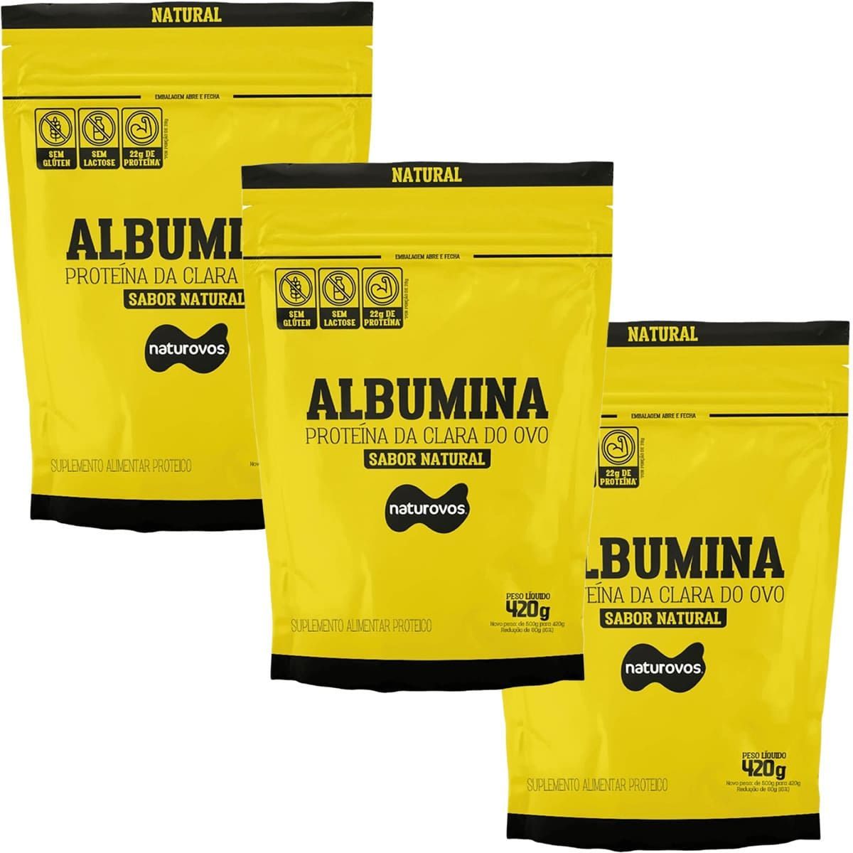 Kit 3X Albumina - 420g Refil Natural - Naturovos