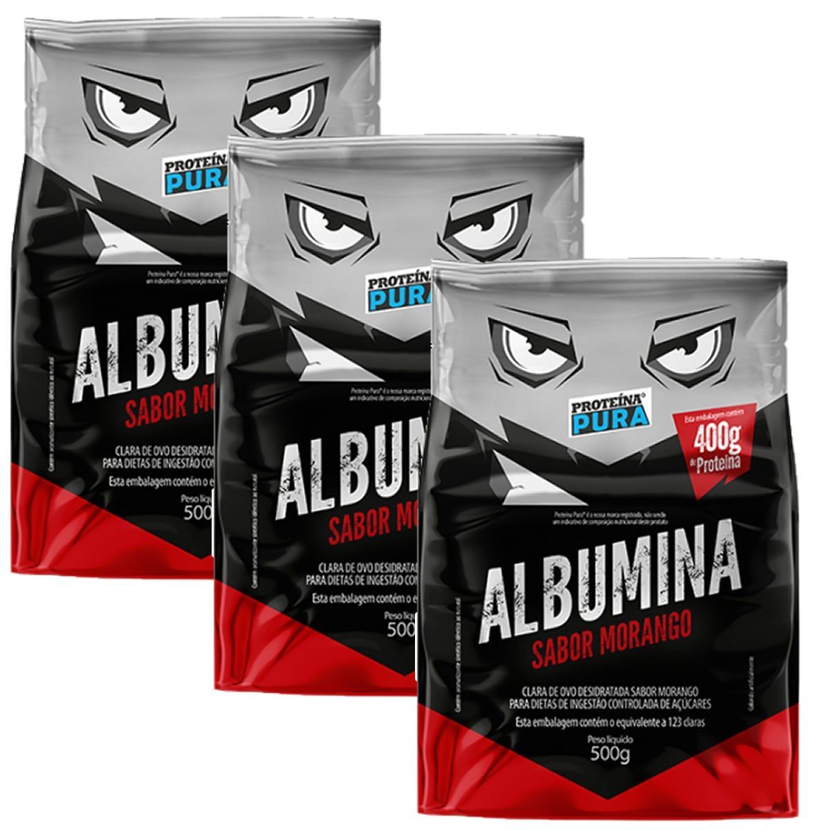 Kit 3X Albumina - 500g Morango - Prote�na Pura