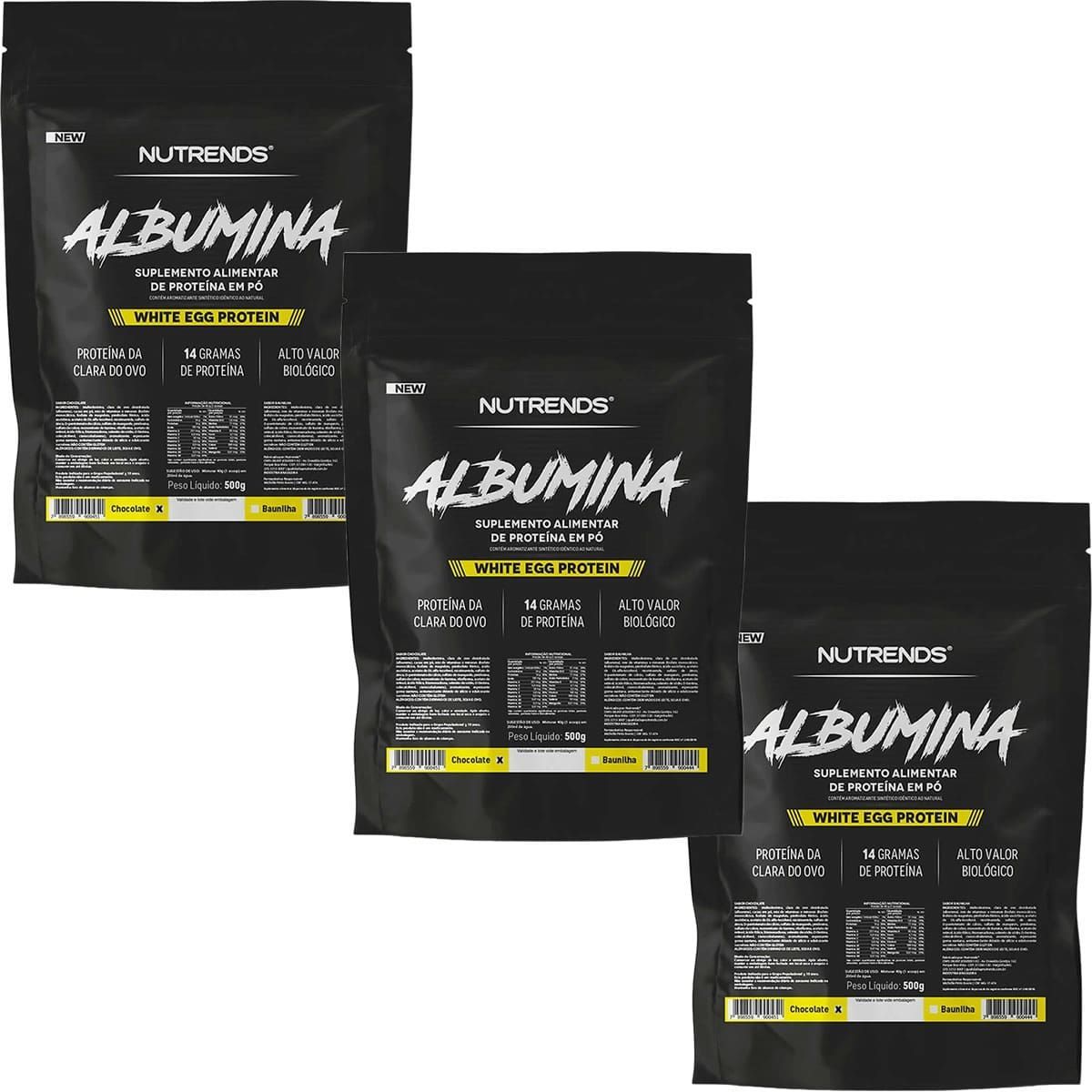 Kit 3X Albumina - 500g Refil Chocolate - Nutrends