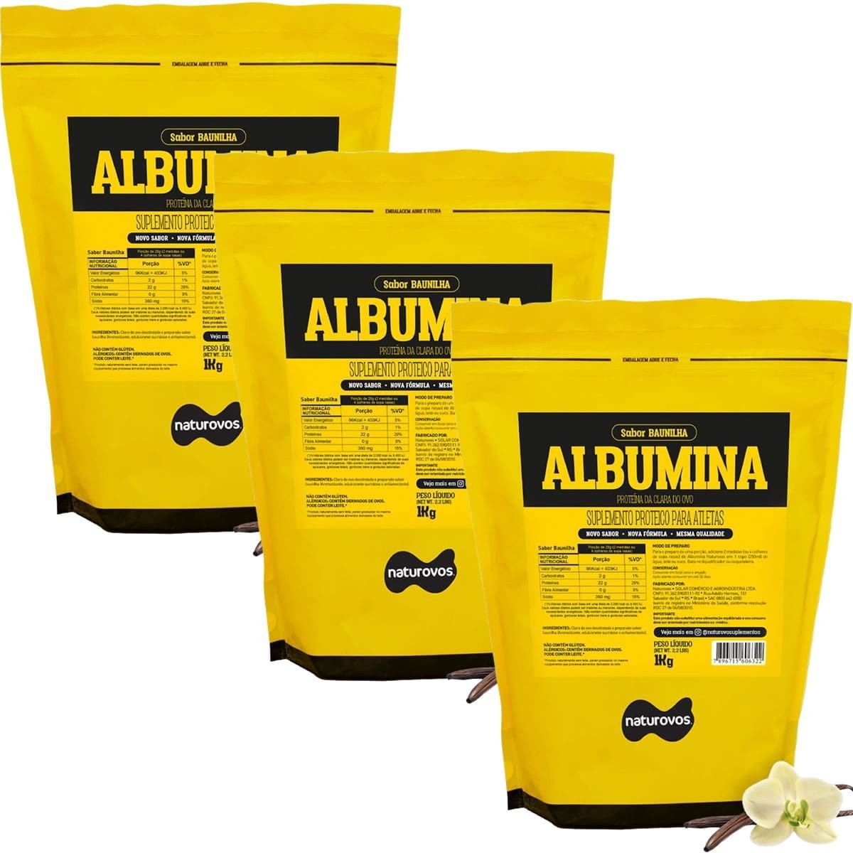 Kit 3X Albumina Refil - 1000g Baunilha - Naturovos