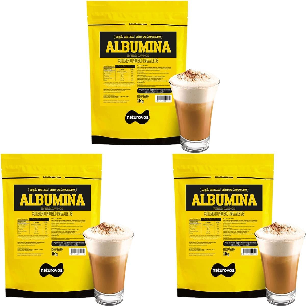 Kit 3X Albumina Refil - 1000g Caf� Mocaccino - Naturovos