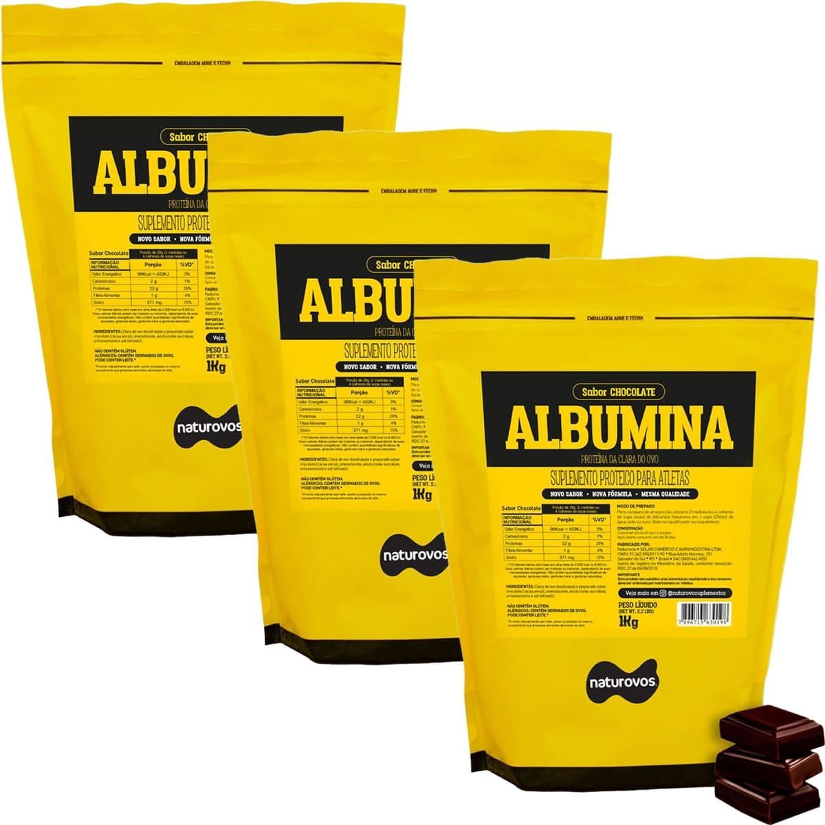 Kit 3X Albumina Refil - 1000g Chocolate - Naturovos