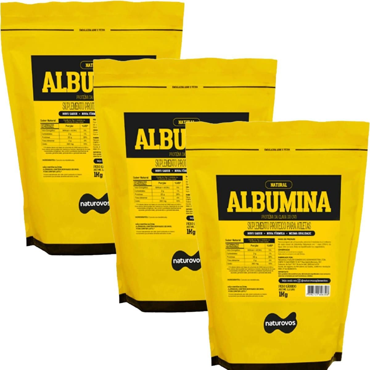 Kit 3X Albumina Refil - 1000g Natural - Naturovos