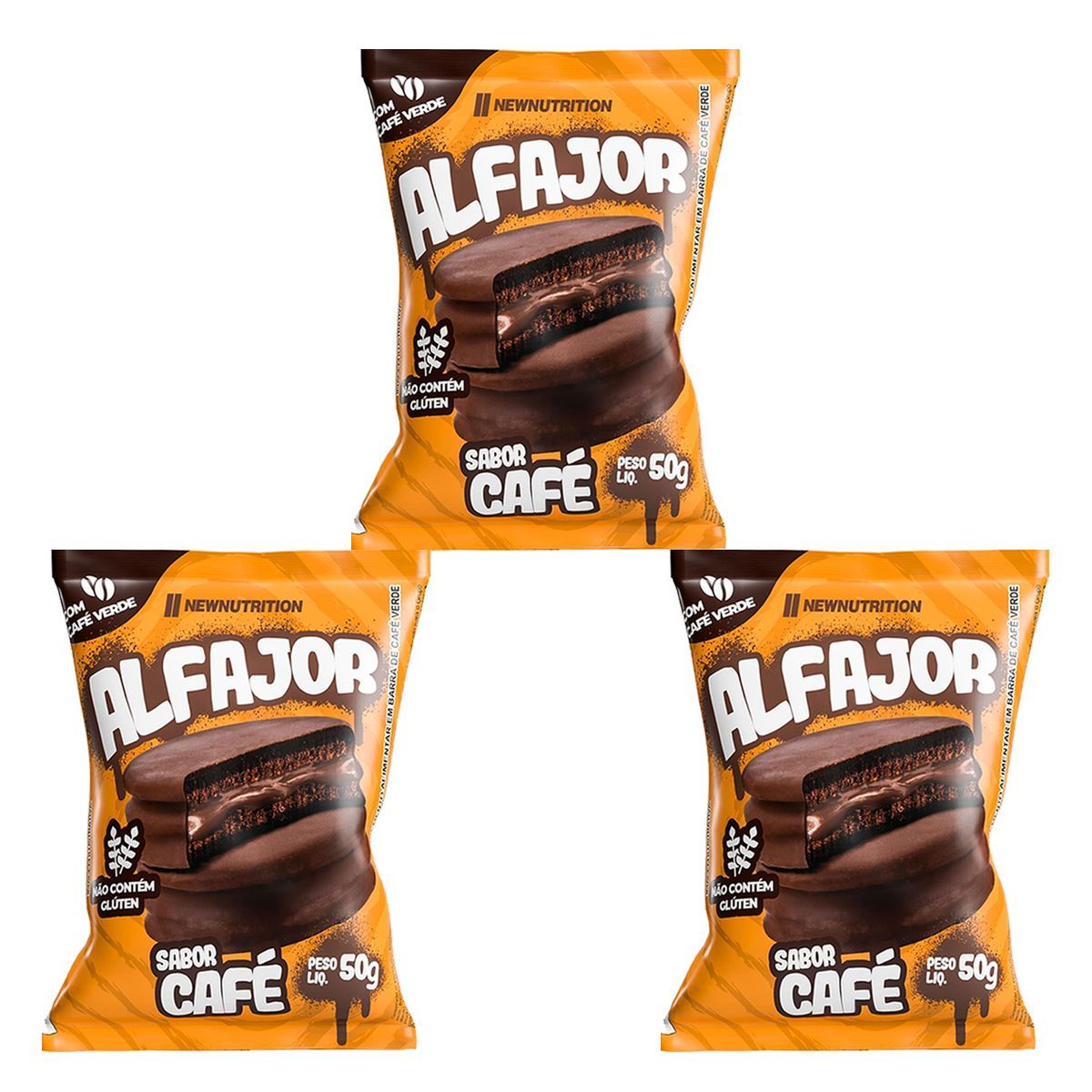 Kit 3X Alfajor - 1 Unidade 50g Caf� - NewNutrition