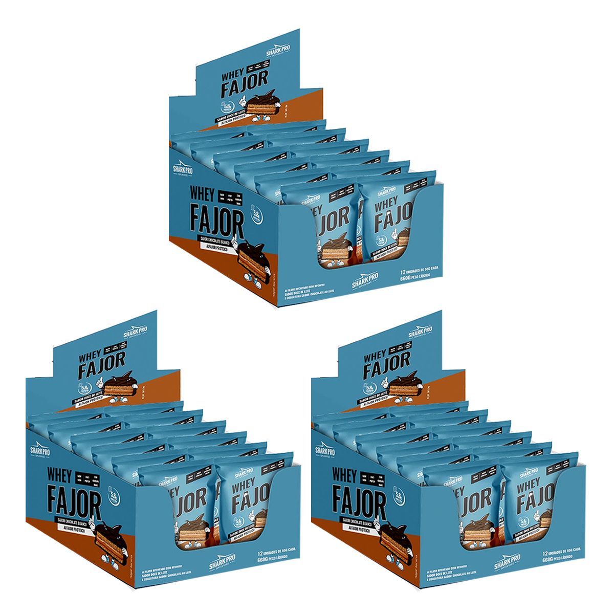 Kit 3X Alfajor WheyFajor - 12 Unidades 55g Doce de Leite - Shark Pro
