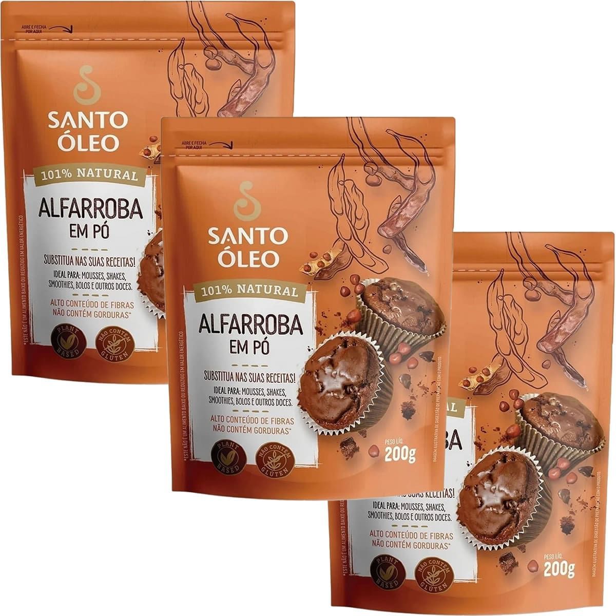 Kit 3X Alfarroba em P� - 200g - Santo �leo