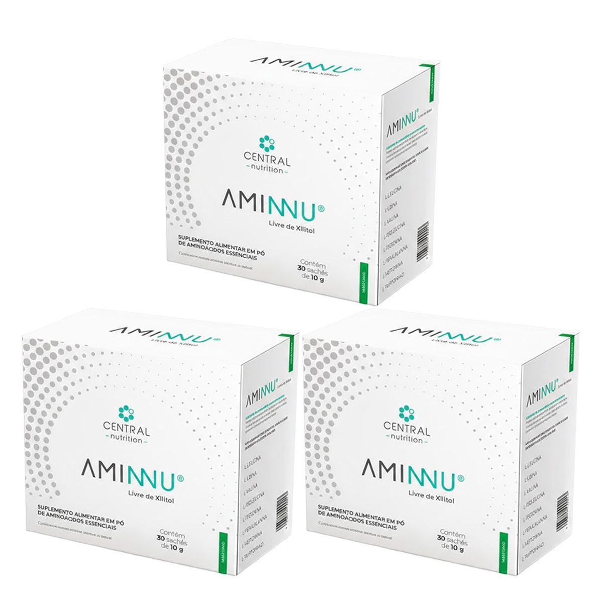 Kit 3X Aminnu Livre de Xilitol - 30 Sach�s 10g Lim�o - Central Nutrition