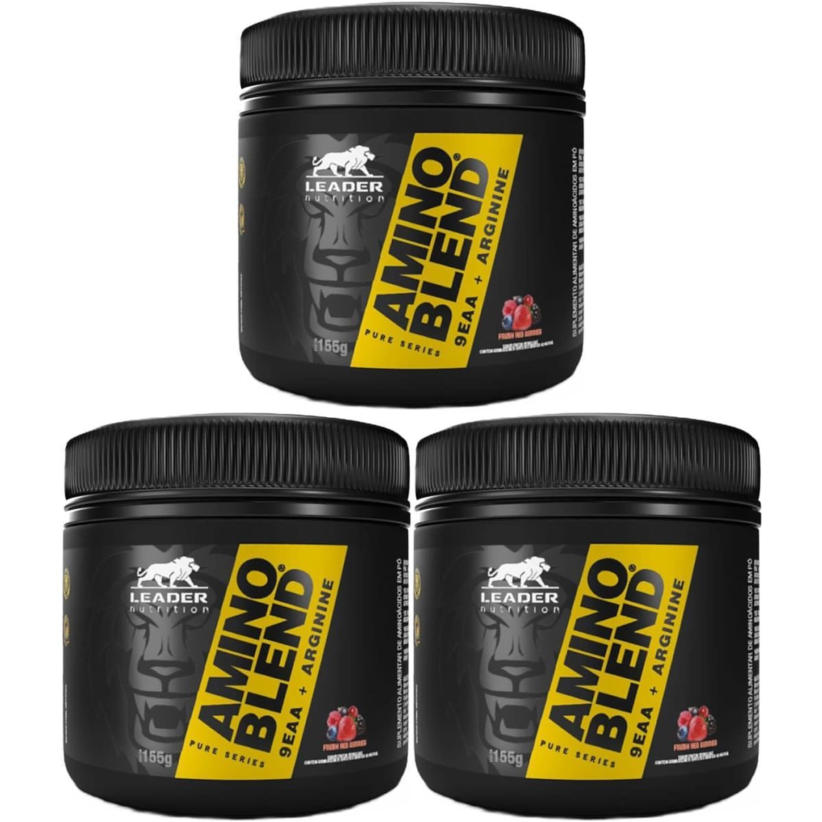 Kit 3X Amino Blend 9 EAA + Arginina - 155g Frutas Vermelhas - Leader Nutrition