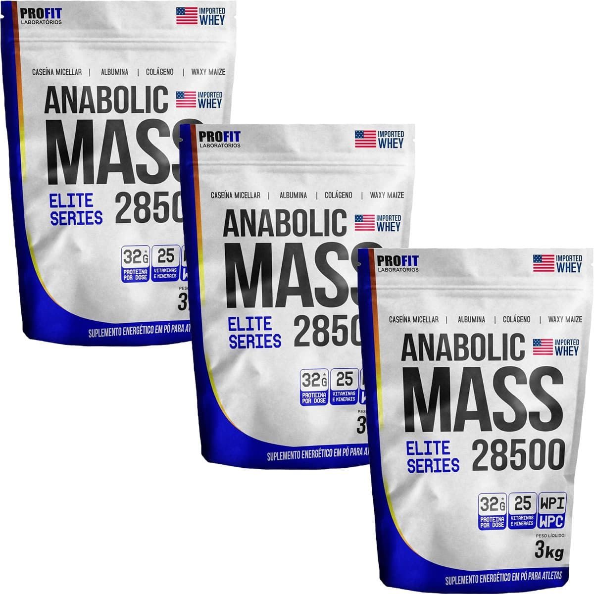 Kit 3X Anabolic Mass 28500 Refil Stand-Up - 3000g Milho Verde - ProFit