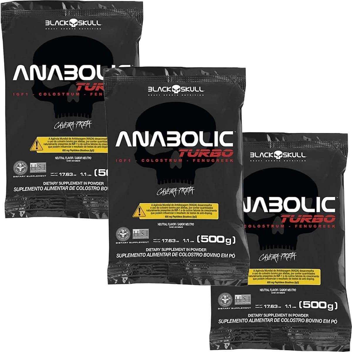 Kit 3X Anabolic Turbo - 500g Refil Neutro - Black Skull
