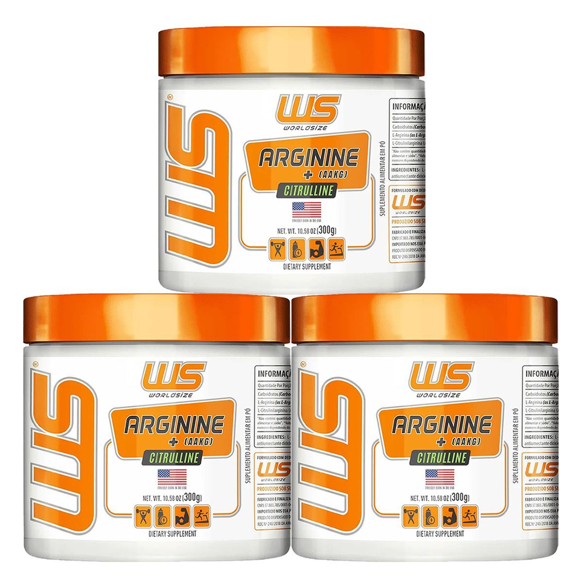 Kit 3X Arginine (AAKG) + Citrulline - 300g Sem Sabor - WorldSize
