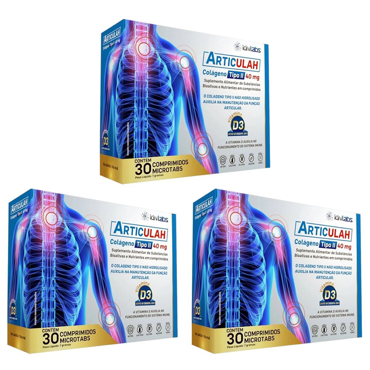 Kit 3X Articulah Col�geno Tipo II - 30 Comprimidos - IDN Labs