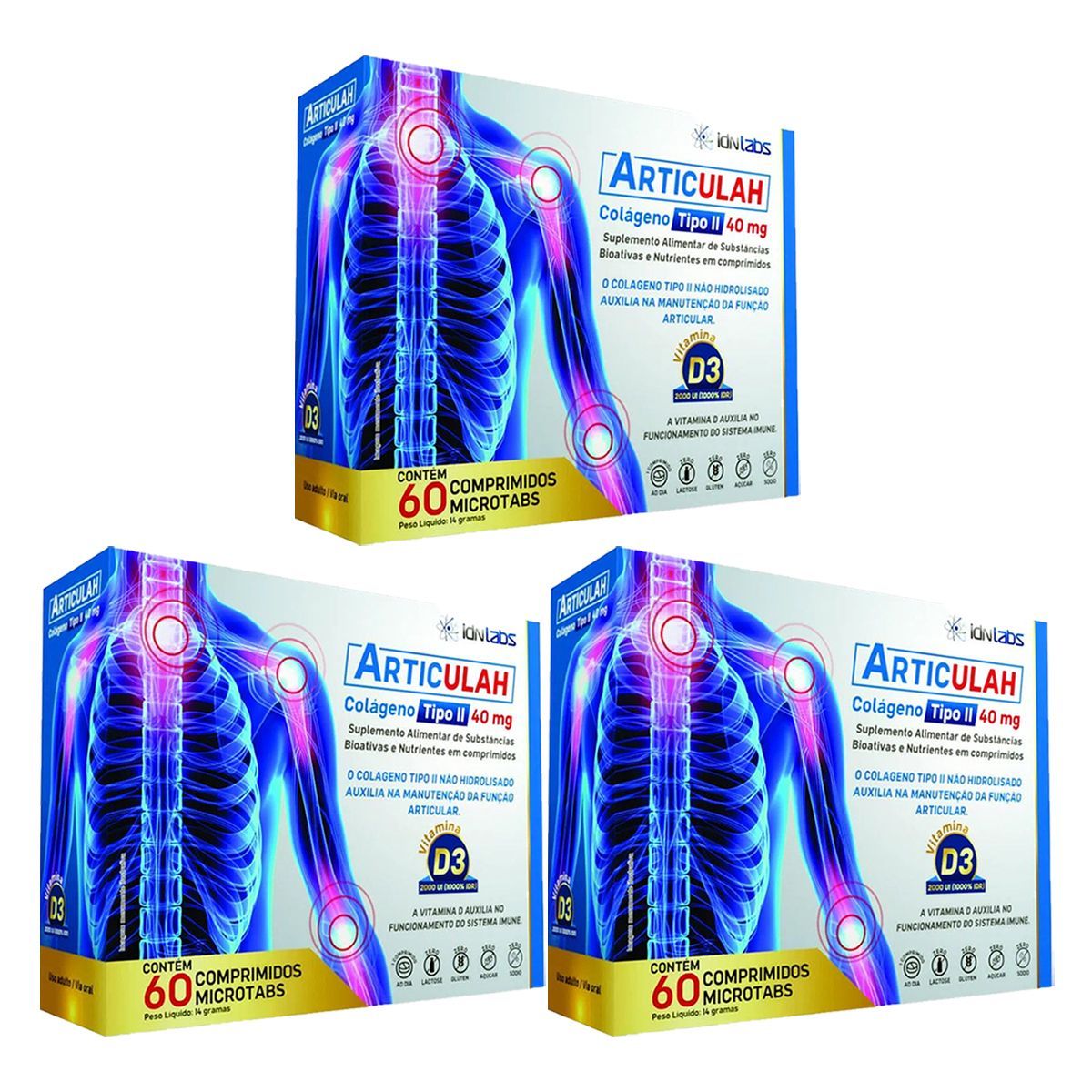 Kit 3X Articulah Col�geno Tipo II - 60 Comprimidos - IDN Labs