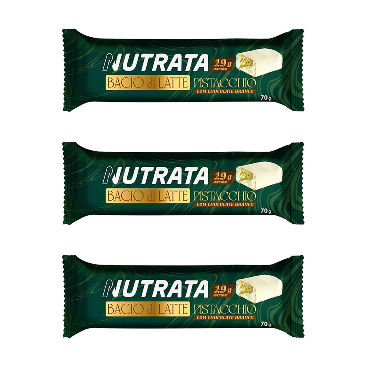 Kit 3X Barra Bacio di Latte - 70g Pistache - Nutrata