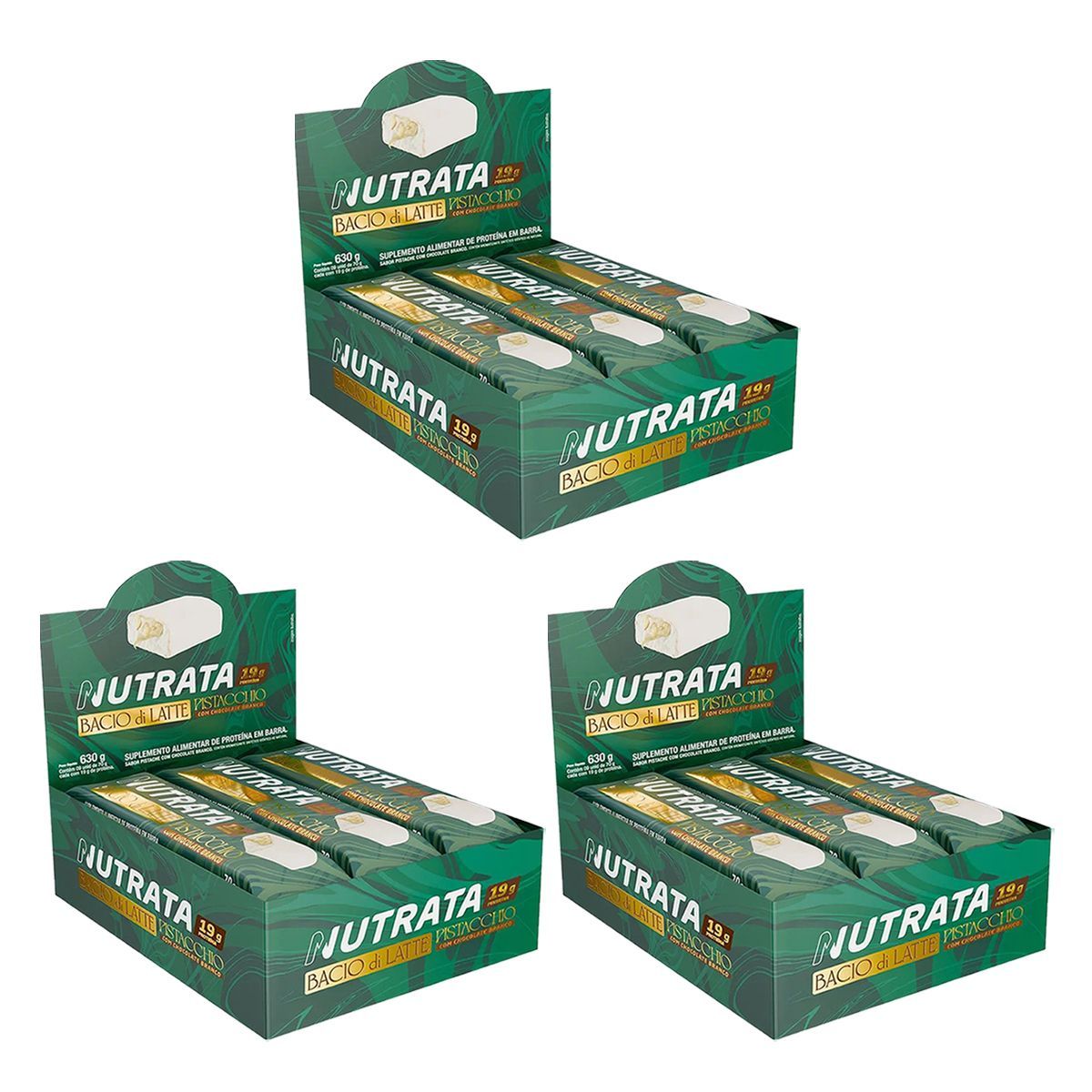 Kit 3X Barra Bacio di Latte - 9 Unidades 70g Pistache - Nutrata