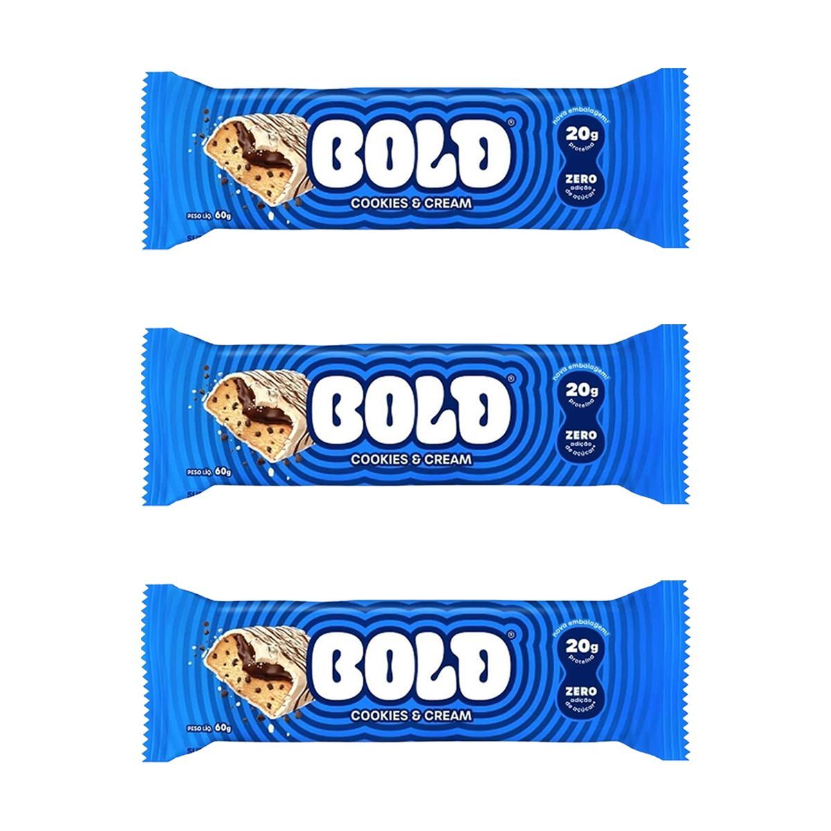 Kit 3X Barra de Proteina - 1 Unidade 60g Cookies & Cream - Bold