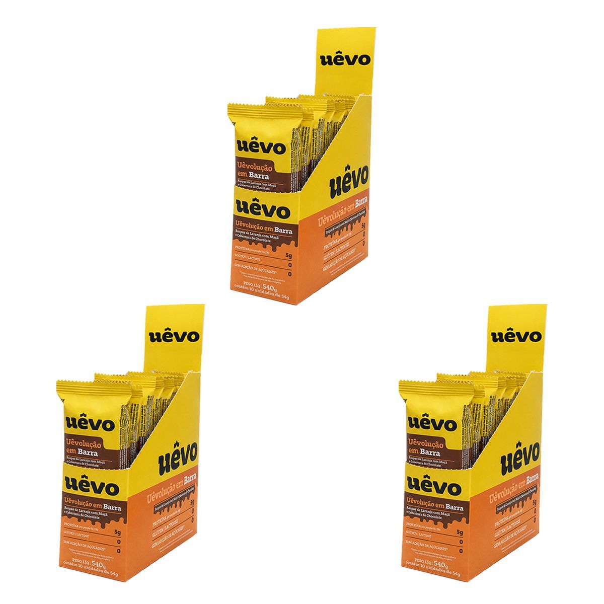 Kit 3X Barra de Prote�na - 10 Unidades 29g Raspas de Laranja com Ma�� e Cobertura de Chocolate - U�vo