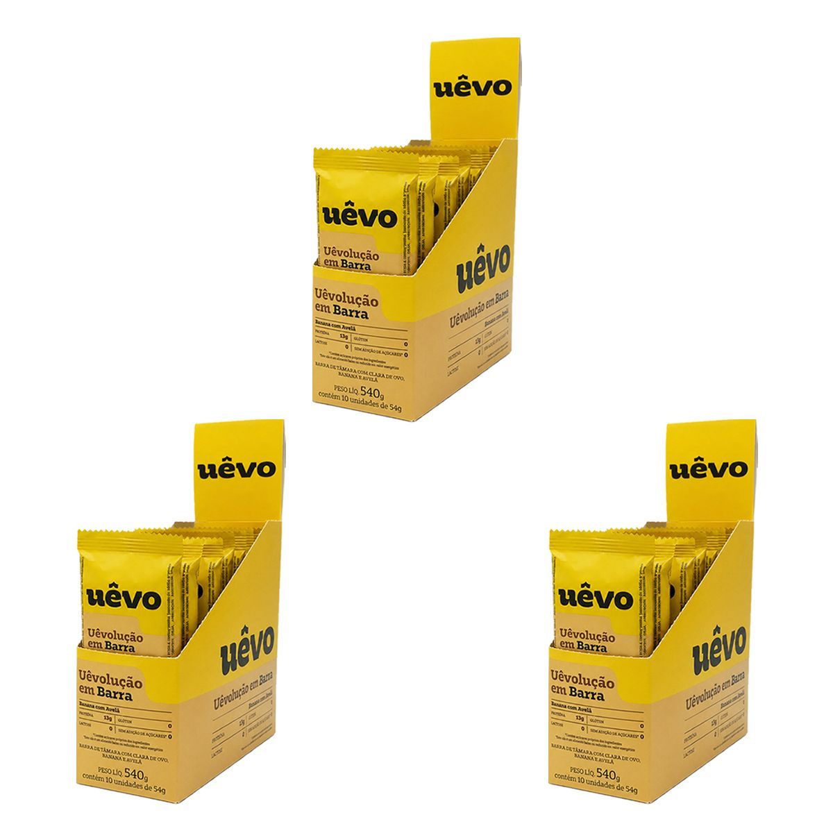 Kit 3X Barra de Prote�na - 10 Unidades 54g Banana e Avel� - U�vo