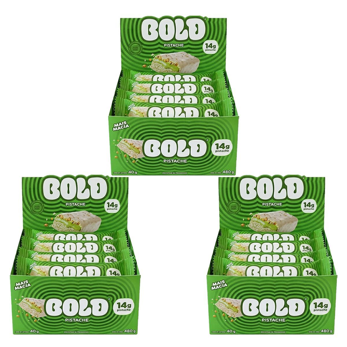 Kit 3X Barra de Prote�na - 12 Unidade de 40g Pistache - Bold