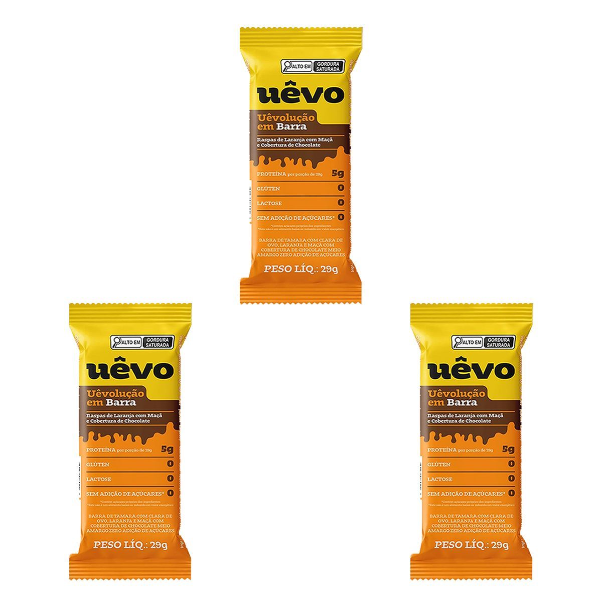 Kit 3X Barra de Prote�na - 29g Raspas de Laranja com Ma�� e Cobertura de Chocolate - U�vo
