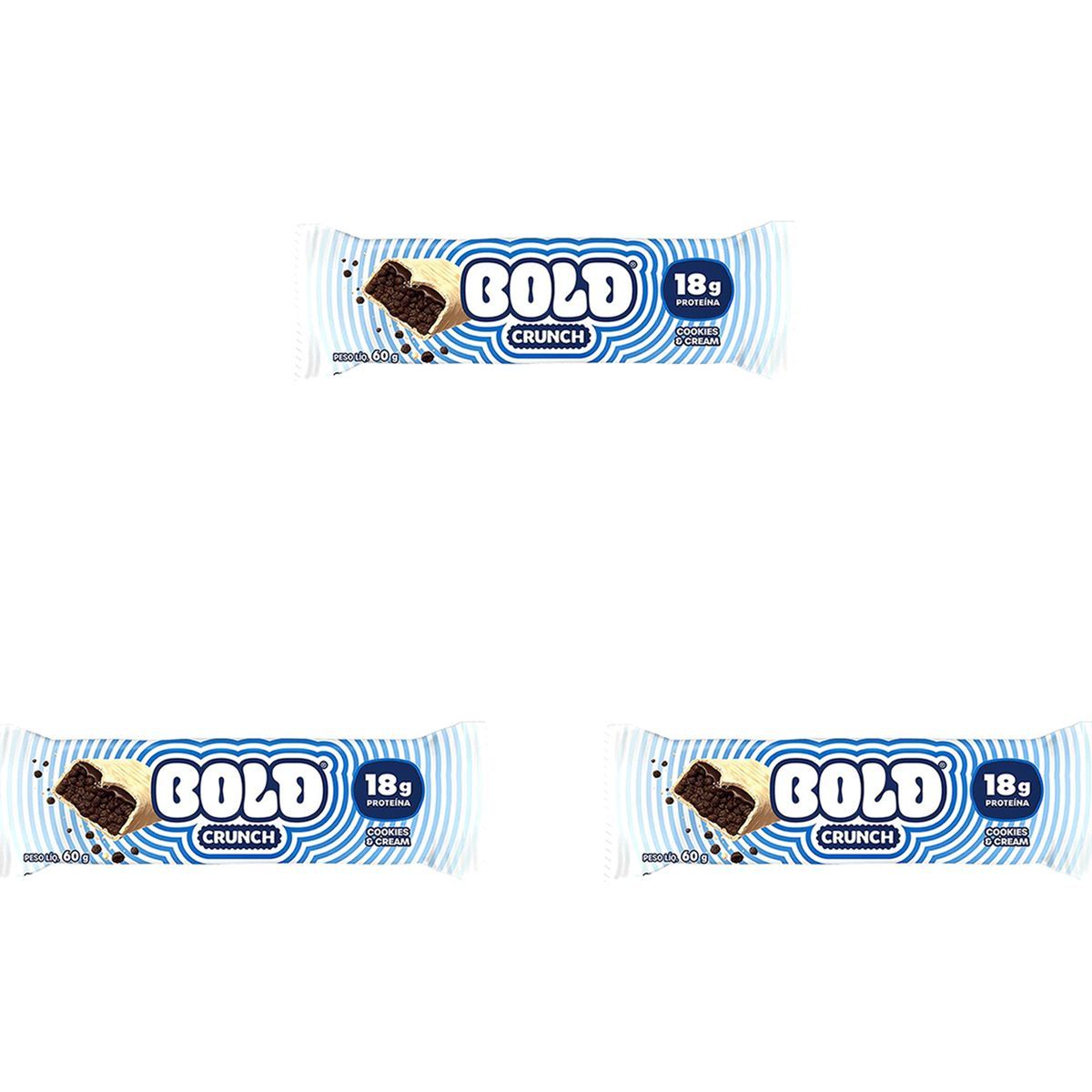 Kit 3X Barra de Prote�na Crunch - 60g Cookies e Cream - Bold