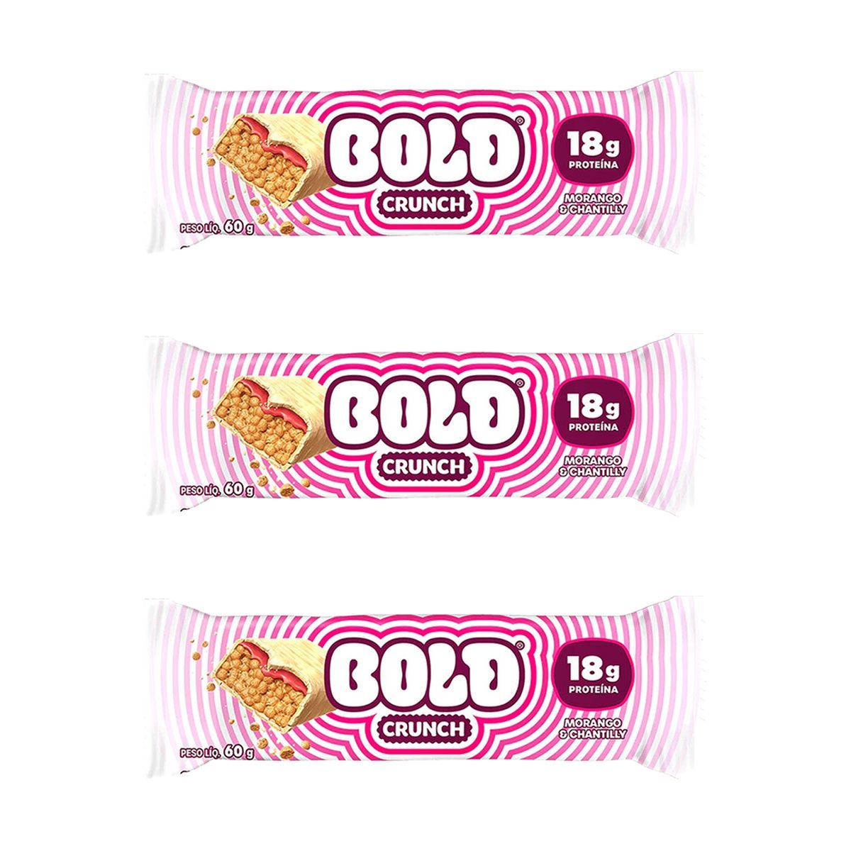 Kit 3X Barra de Prote�na Crunch - 60g Morango e Chantilly - Bold